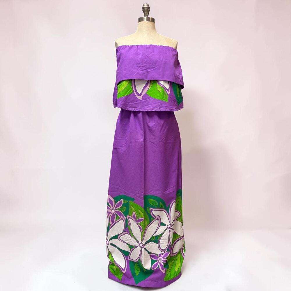 Purple Tiare Hawaiian 2 Piece Set Tube Top Maxi Skirt Outfit Size Large